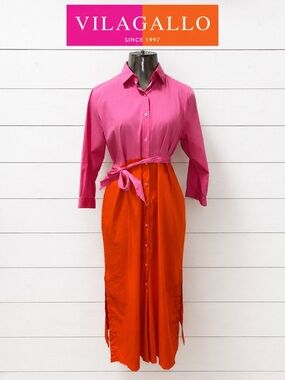 Vilagallo Pink & Orange Shirt Dress – Estimated Size L
